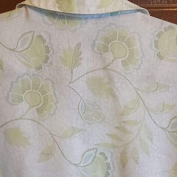 JM Collection- Linen green, aqua, white  print button down front size 12 shirt. - Picture 5 of 8